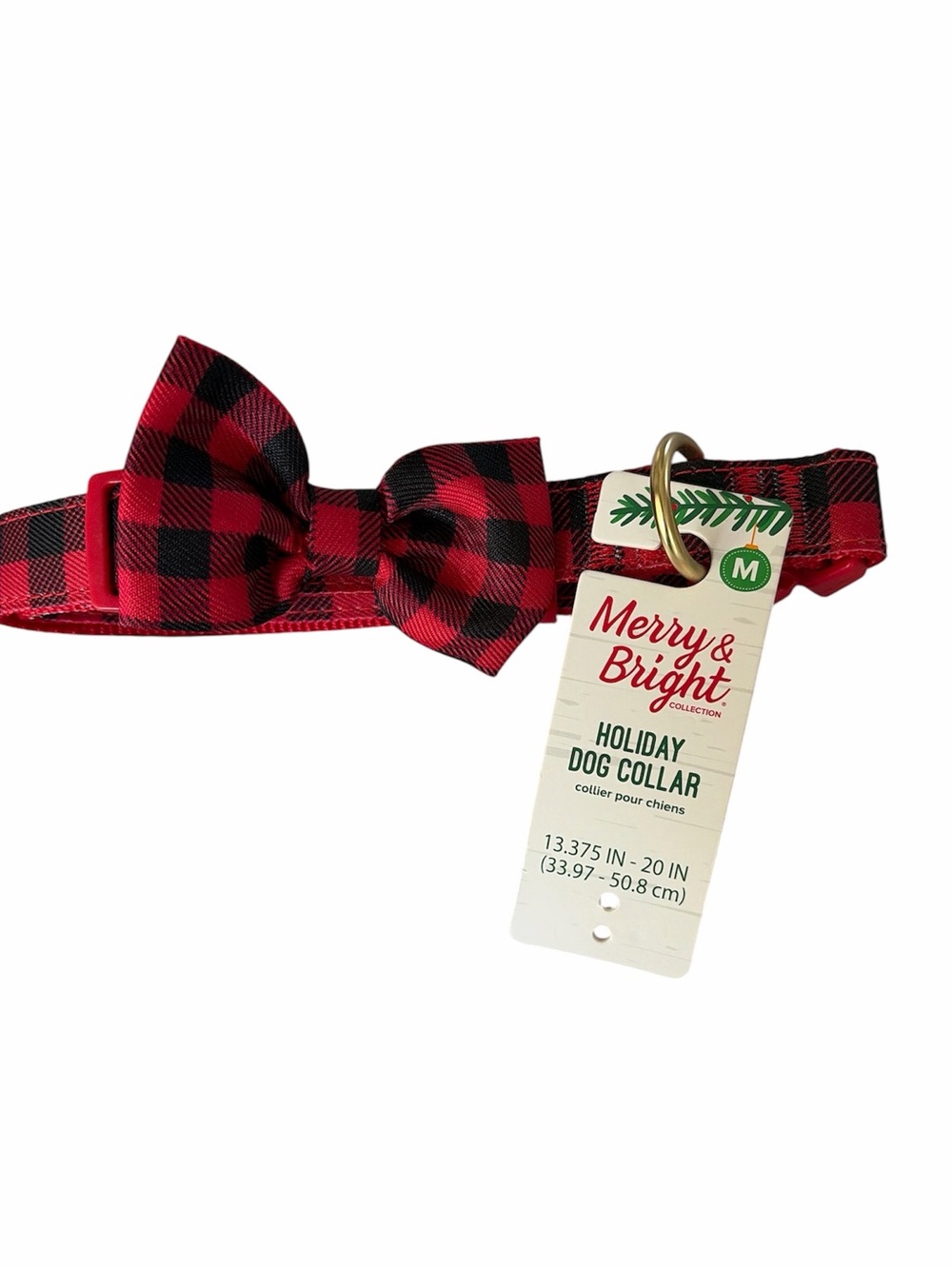 NWT! Petsmart Merry & Bright Red/Black Checkered Dog Collar With Bow-tie Medium